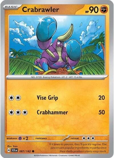 Pokémon card: Crabrawler 087/142 from Stellar Crown (Common), Fighting type, front of card