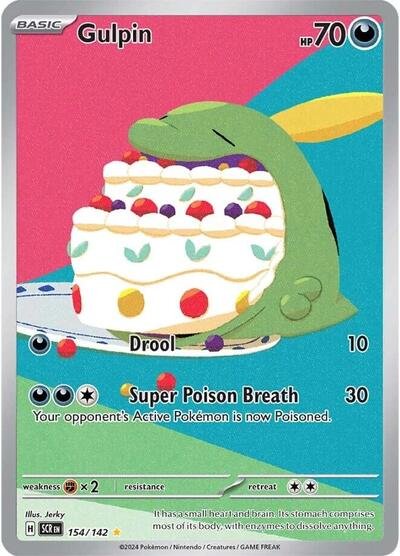 Pokémon card: Gulpin 154/142 from Stellar Crown (Illustration Rare), Darkness type, front of card