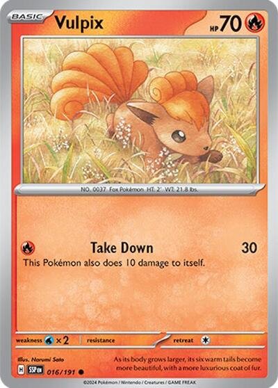 Pokémon card: Vulpix 016/191 from Surging Sparks (Common), Fire type, front of card
