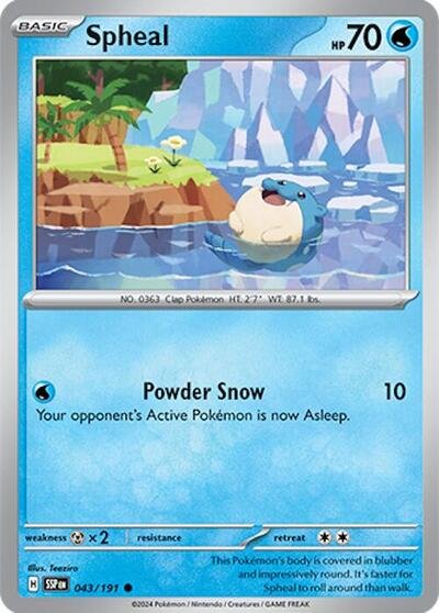 Pokémon card: Spheal 043/191 from Surging Sparks (Common), Water type, front of card