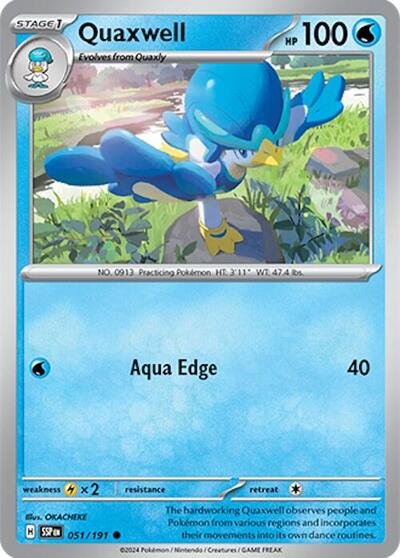 Pokémon card: Quaxwell 051/191 from Surging Sparks (Common), Water type, front of card