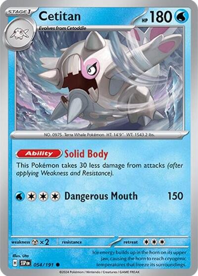 Pokémon card: Cetitan 054/191 from Surging Sparks (Common), Water type, front of card