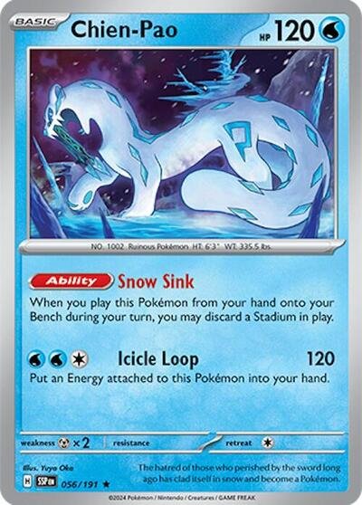 Pokémon card: Chien-Pao 056/191 from Surging Sparks (Rare), Water type, front of card