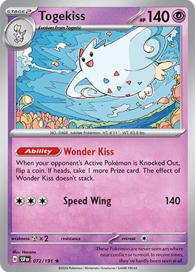 Pokémon card: Togekiss 072/191 from Surging Sparks (Rare), Psychic type, front of card