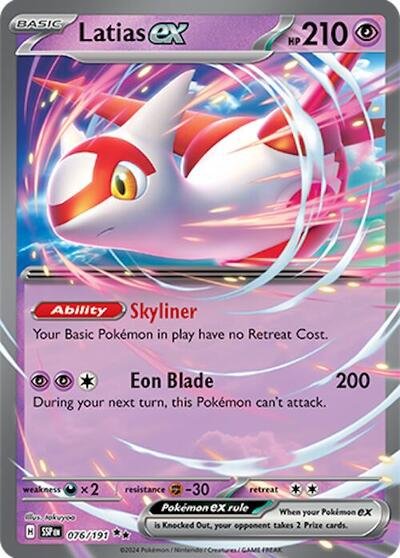 Pokémon card: Latias ex 076/191 from Surging Sparks (Double Rare), Psychic type, front of card