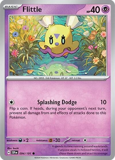 Pokémon card: Flittle 094/191 from Surging Sparks (Common), Psychic type, front of card