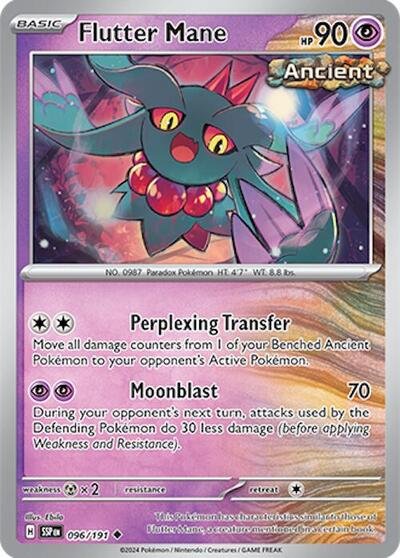 Pokémon card: Flutter Mane 096/191 from Surging Sparks (Uncommon), Psychic type, front of card