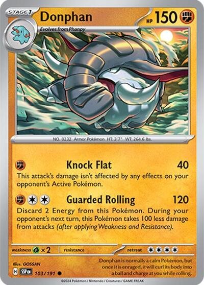 Pokémon card: Donphan 103/191 from Surging Sparks (Common), Fighting type, front of card