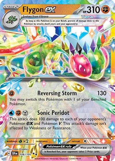 Pokémon card: Flygon ex 106/191 from Surging Sparks (Double Rare), Fighting type, front of card