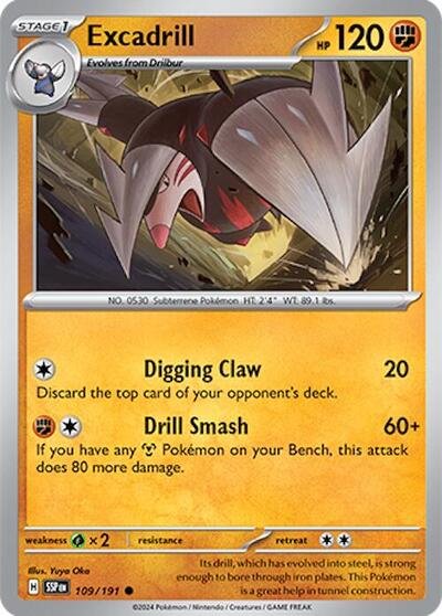Pokémon card: Excadrill 109/191 from Surging Sparks (Common), Fighting type, front of card