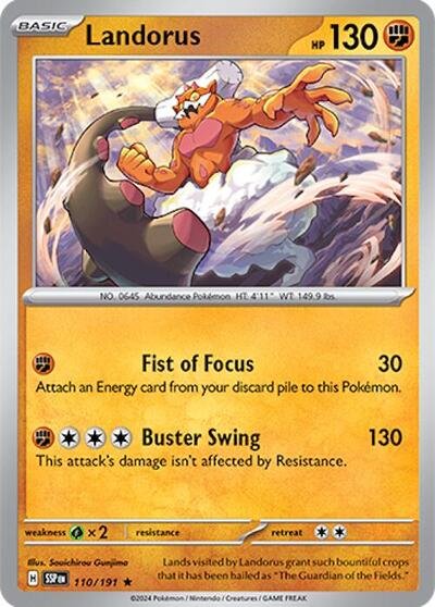 Pokémon card: Landorus 110/191 from Surging Sparks (Rare), Fighting type, front of card