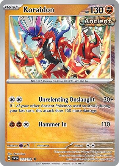 Pokémon card: Koraidon 116/191 from Surging Sparks (Uncommon), Fighting type, front of card