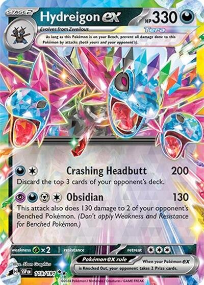 Pokémon card: Hydreigon ex 119/191 from Surging Sparks (Double Rare), Darkness type, front of card