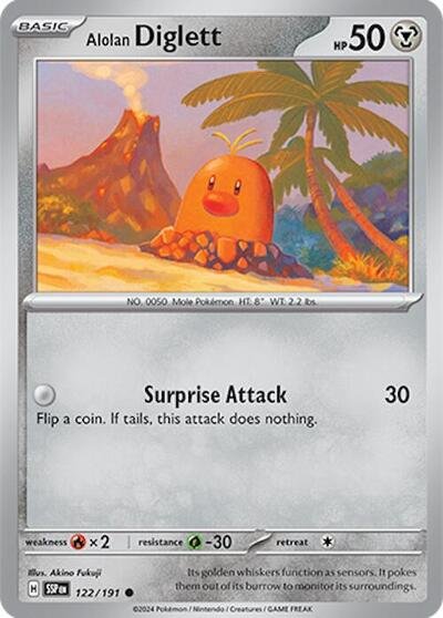 Pokémon card: Alolan Diglett 122/191 from Surging Sparks (Common), Metal type, front of card