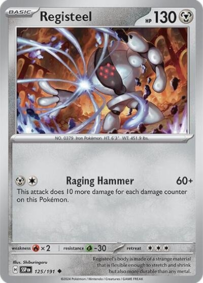 Pokémon card: Registeel 125/191 from Surging Sparks (Uncommon), Metal type, front of card