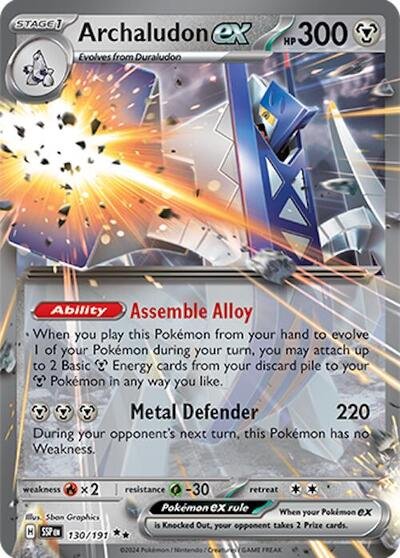 Pokémon card: Archaludon ex 130/191 from Surging Sparks (Double Rare), Metal type, front of card