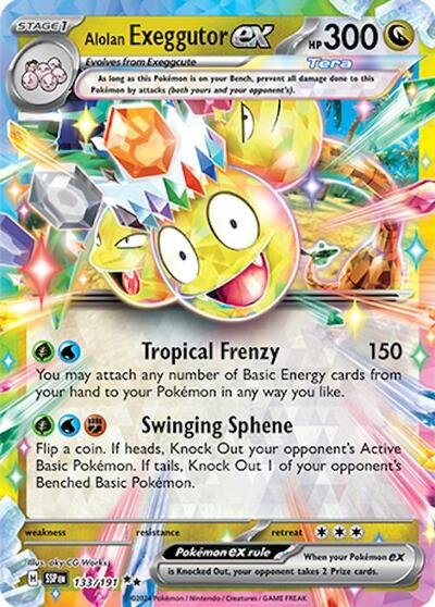 Pokémon card: Alolan Exeggutor ex 133/191 from Surging Sparks (Double Rare), Dragon type, front of card