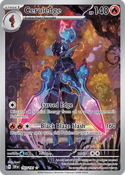 Pokémon card: Ceruledge 197/191 from Surging Sparks (Illustration Rare), Fire type, front of card