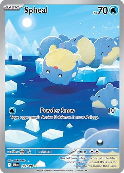 Pokémon card: Spheal 199/191 from Surging Sparks (Illustration Rare), Water type, front of card