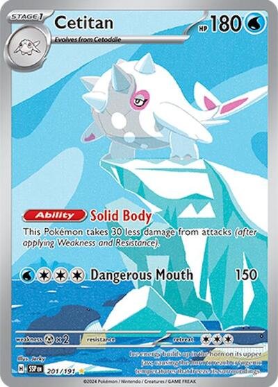 Pokémon card: Cetitan 201/191 from Surging Sparks (Illustration Rare), Water type, front of card