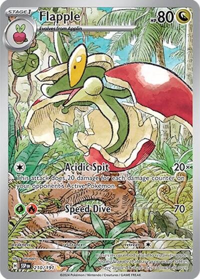 Pokémon card: Flapple 210/191 from Surging Sparks (Illustration Rare), Dragon type, front of card