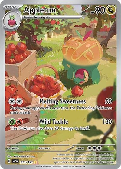 Pokémon card: Appletun 211/191 from Surging Sparks (Illustration Rare), Dragon type, front of card