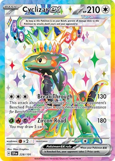 Pokémon card: Cyclizar ex 228/191 from Surging Sparks (Ultra Rare), Colorless type, front of card