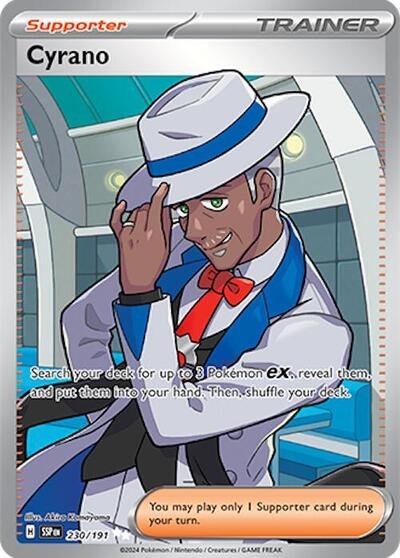 Pokémon card: Cyrano 230/191 from Surging Sparks (Ultra Rare), front of card