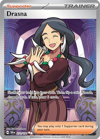 Pokémon card: Drasna 231/191 from Surging Sparks (Ultra Rare), front of card