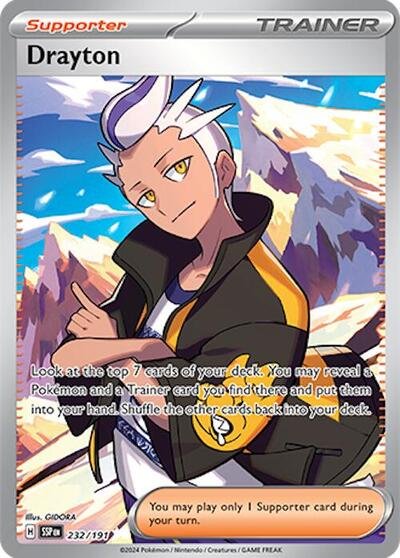 Pokémon card: Drayton 232/191 from Surging Sparks (Ultra Rare), front of card