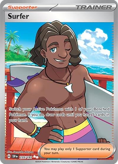 Pokémon card: Surfer 235/191 from Surging Sparks (Ultra Rare), front of card