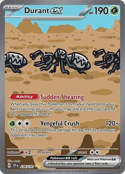 Pokémon card: Durant ex 236/191 from Surging Sparks (Special Illustration Rare), Grass type, front of card
