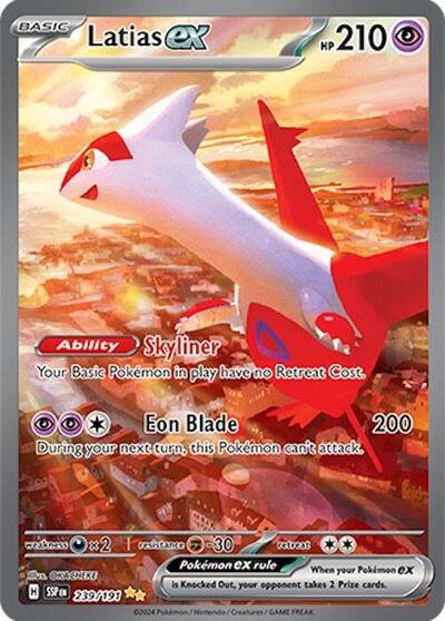 Pokémon card: Latias ex 239/191 from Surging Sparks (Special Illustration Rare), Psychic type, front of card