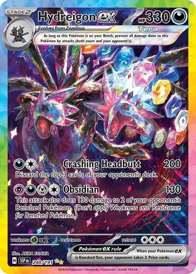 Pokémon card: Hydreigon ex 240/191 from Surging Sparks (Special Illustration Rare), Darkness type, front of card