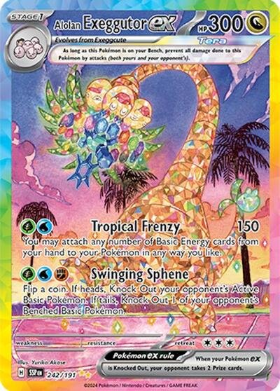 Pokémon card: Alolan Exeggutor ex 242/191 from Surging Sparks (Special Illustration Rare), Dragon type, front of card