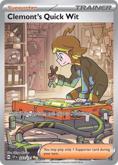 Pokémon card: Clemont's Quick Wit 243/191 from Surging Sparks (Special Illustration Rare), front of card