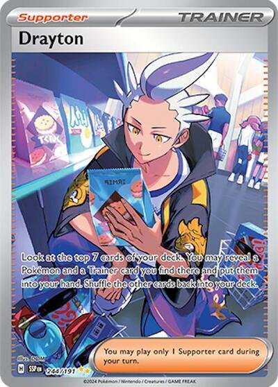Pokémon card: Drayton 244/191 from Surging Sparks (Special Illustration Rare), front of card
