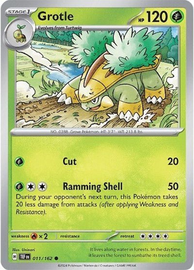 Pokémon card: Grotle 011/162 from Temporal Forces (Common), Grass type, front of card