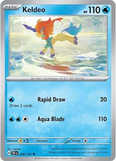 Pokémon card: Keldeo 044/162 from Temporal Forces (Uncommon), Water type, front of card