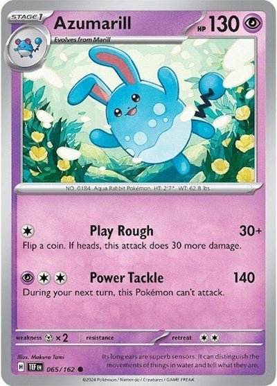Pokémon card: Azumarill 065/162 from Temporal Forces (Common), Psychic type, front of card