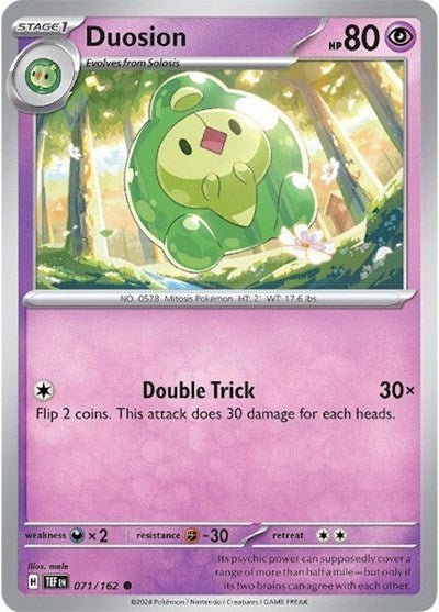 Pokémon card: Duosion 071/162 from Temporal Forces (Common), Psychic type, front of card
