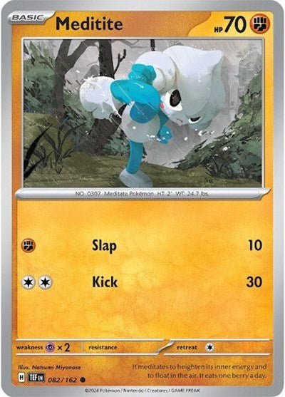 Pokémon card: Meditite 082/162 from Temporal Forces (Common), Fighting type, front of card