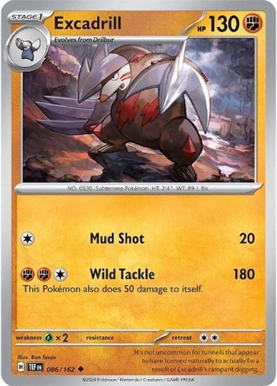 Pokémon card: Excadrill 086/162 from Temporal Forces (Uncommon), Fighting type, front of card