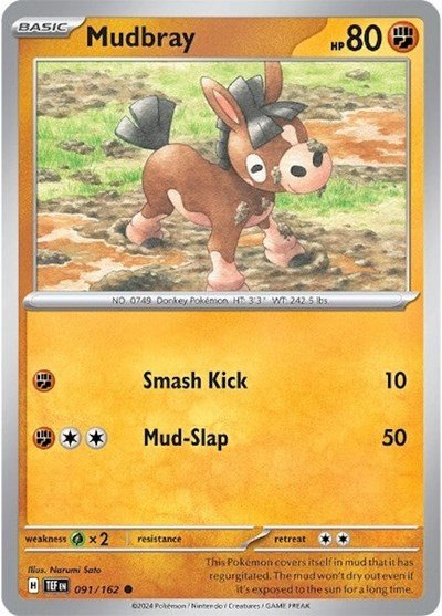 Pokémon card: Mudbray 091/162 from Temporal Forces (Common), Fighting type, front of card
