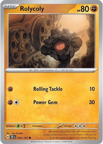 Pokémon card: Rolycoly 093/162 from Temporal Forces (Common), Fighting type, front of card