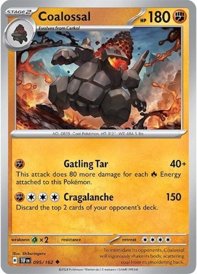 Pokémon card: Coalossal 095/162 from Temporal Forces (Uncommon), Fighting type, front of card