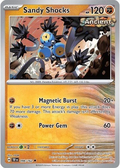 Pokémon card: Sandy Shocks 098/162 from Temporal Forces (Uncommon), Fighting type, front of card