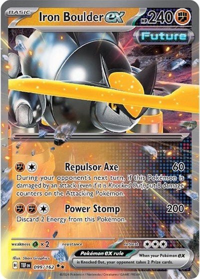 Pokémon card: Iron Boulder ex 099/162 from Temporal Forces (Double Rare), Fighting type, front of card