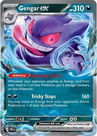 Pokémon card: Gengar ex 104/162 from Temporal Forces (Double Rare), Darkness type, front of card