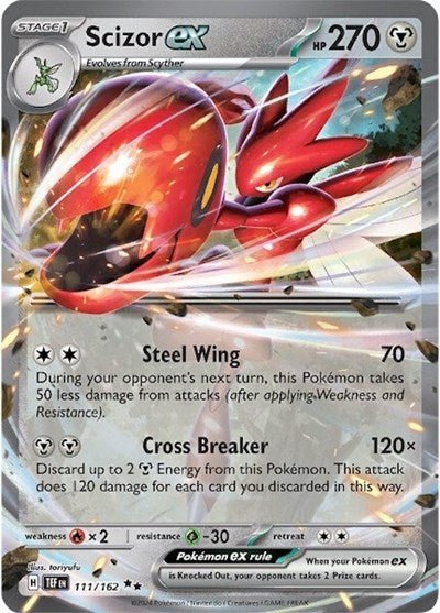 Pokémon card: Scizor ex 111/162 from Temporal Forces (Double Rare), Metal type, front of card